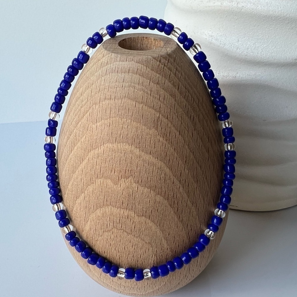 Cobalt Blue Stretch Beaded Anklet 9.5”